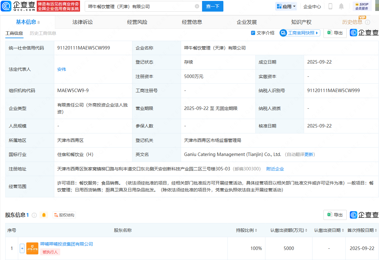 呷哺呷哺天津設立新公司，注資5000萬拓展廚具衛具及日用雜品批發業務